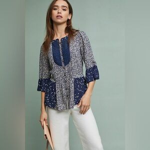 Maeve Navy and White Patterned Blouse